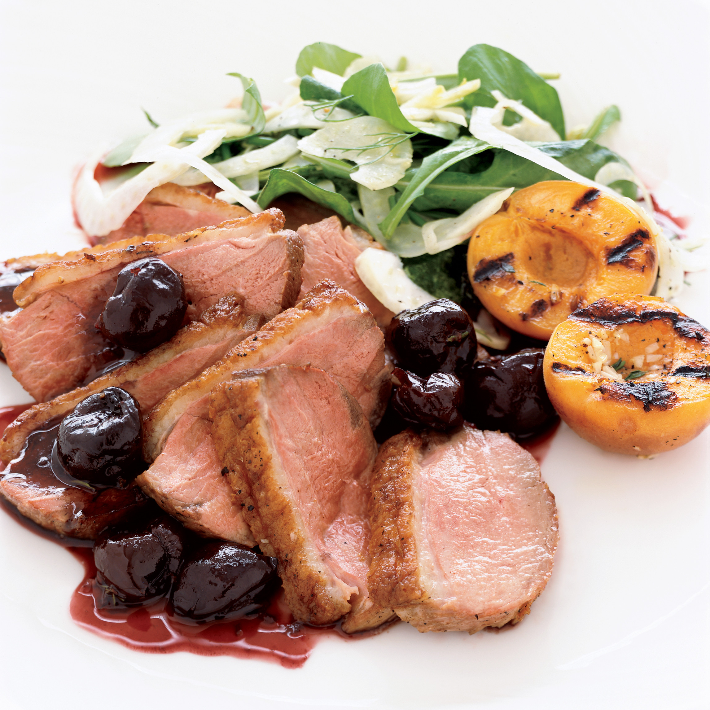 Grilled Duck Recipes
 Duck Breast with Fresh Cherry Sauce and Grilled Apricots