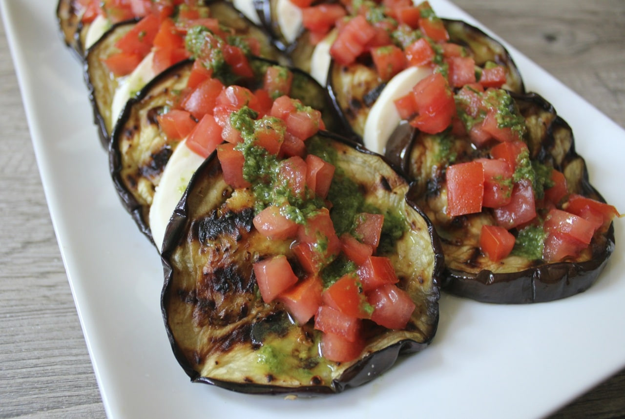 Grilled Eggplant Recipe
 Grilled Eggplant with Fresh Mozzarella Tomatoes and Basil