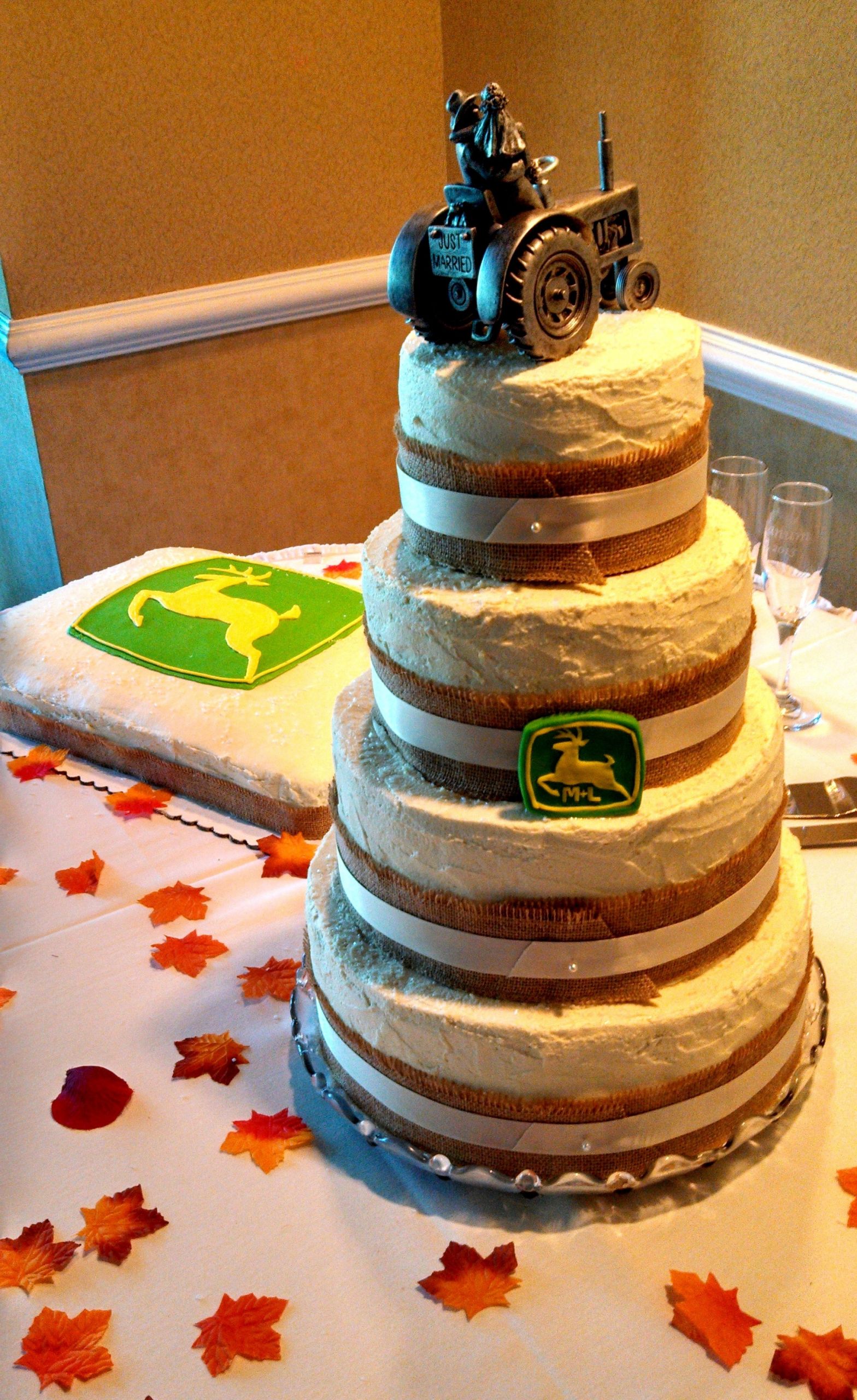 Groom Wedding Cakes
 Rustic 4 Tier Wedding Cake And John Deere Groom s Cake
