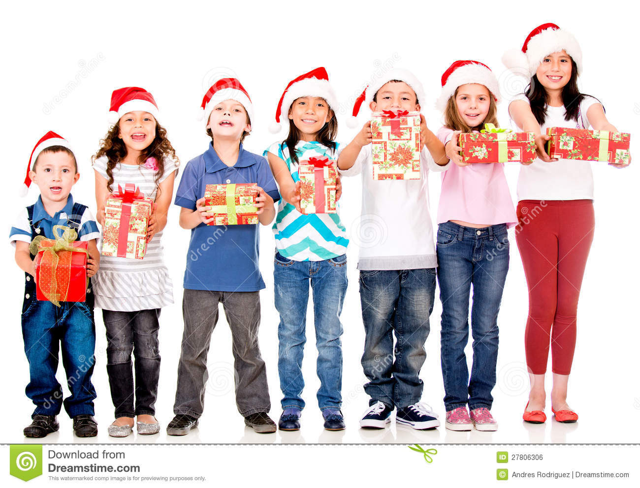 Group Gifts For Kids
 Kids Holding Christmas Gifts Royalty Free Stock Image