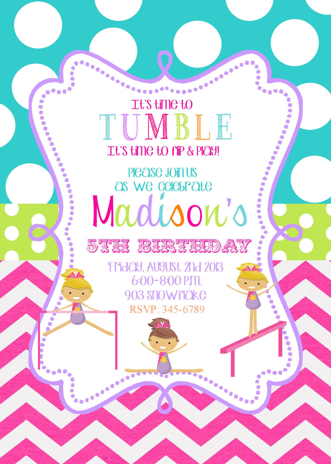 Gymnastics Birthday Party
 Gymnastics Birthday Party invitations printable or digital