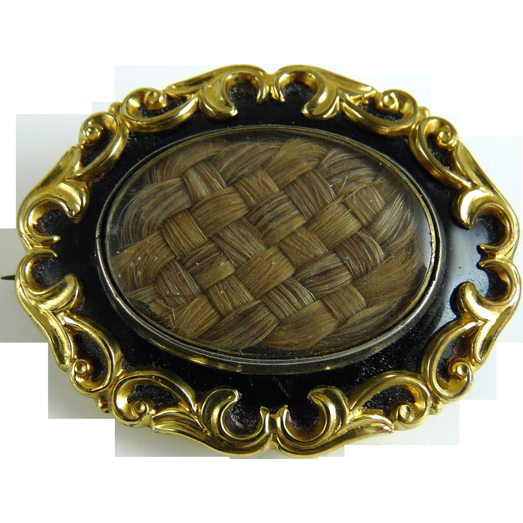 Hair Brooches
 Antique Victorian Mourning Brooch Woven Hair from