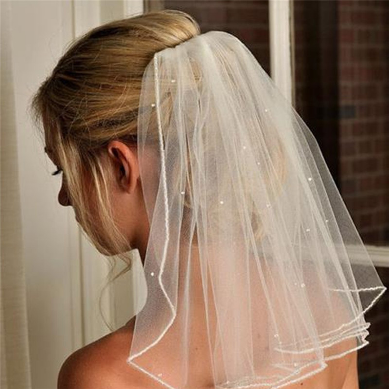 Hair Combs For Wedding Veils
 New Fashion Women Crystal Beaded Wedding Veil Short White