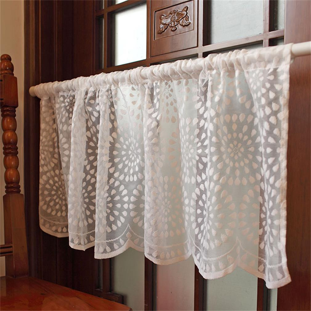 Half Curtains For Kitchen
 Mediterranean Style Short Coffee Curtain Embroidered