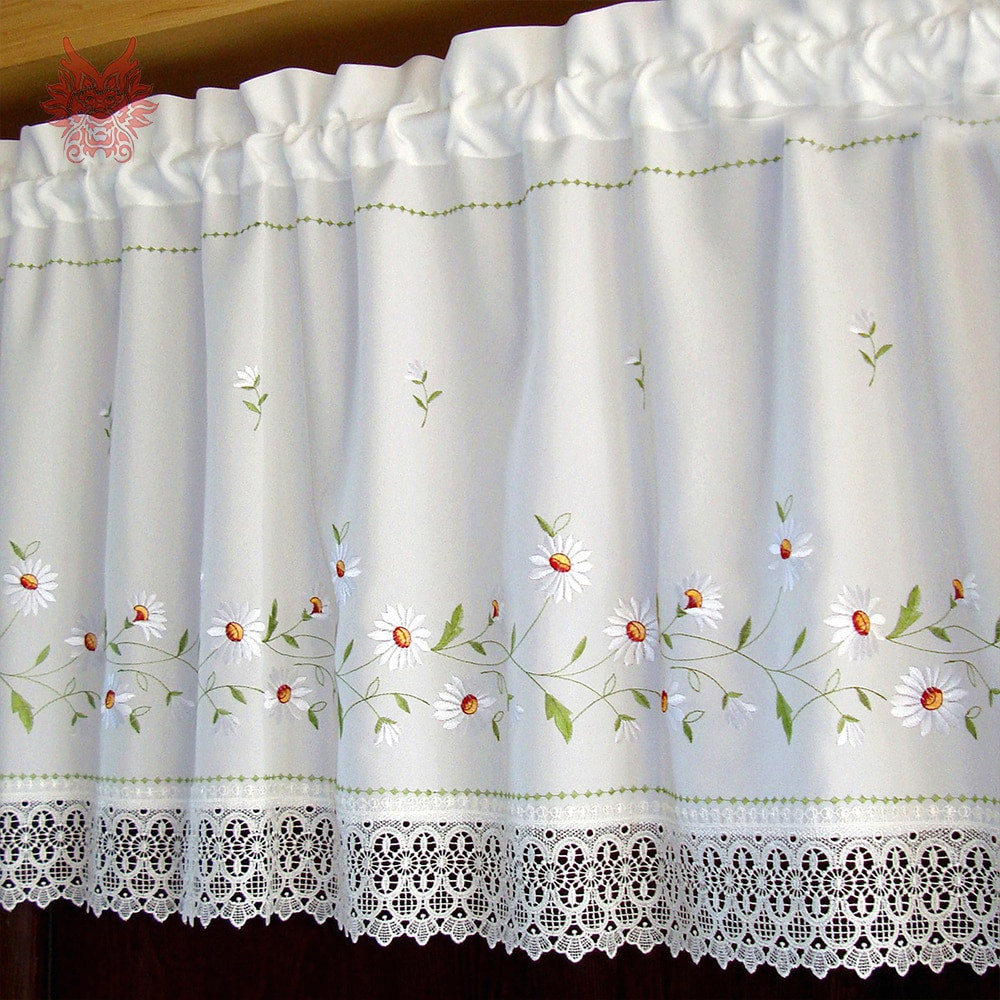 Half Curtains For Kitchen
 New fashion white with floral embroidery half curtain lace