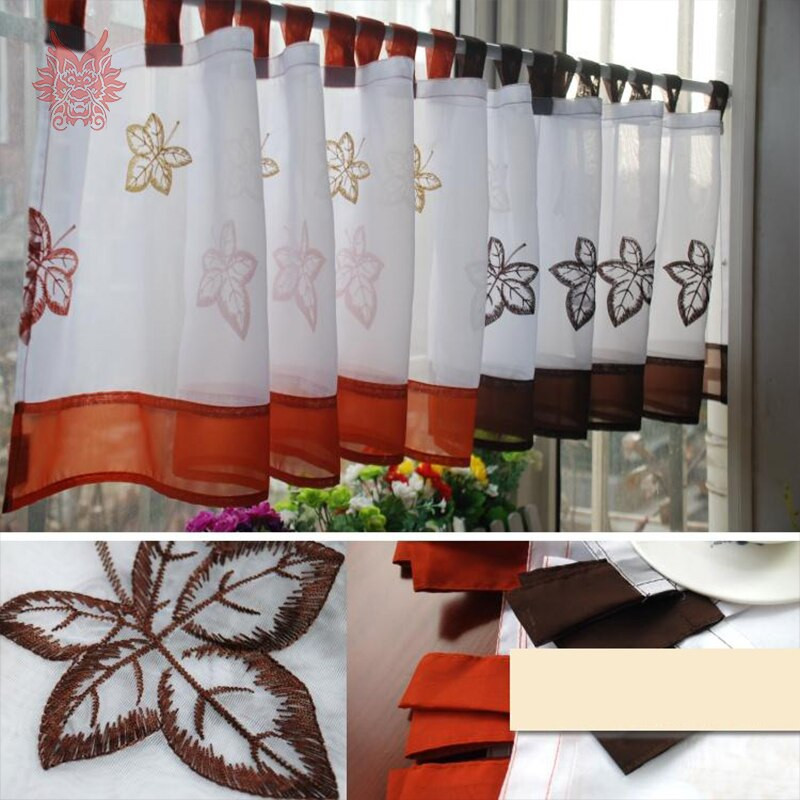 Half Curtains For Kitchen
 New white orange coffee leaves embroidery half curtain bay