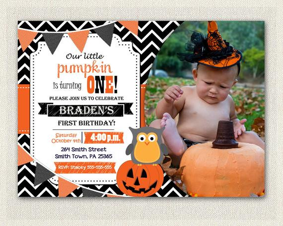 Halloween 1st Birthday Invitations
 Boys Halloween Pumpkin 1st Birthday Invitation Orange