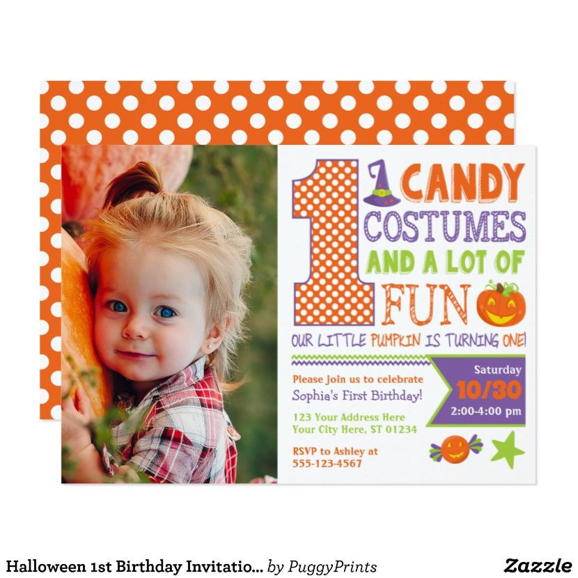 Halloween 1st Birthday Invitations
 Halloween 1st Birthday Invitation with