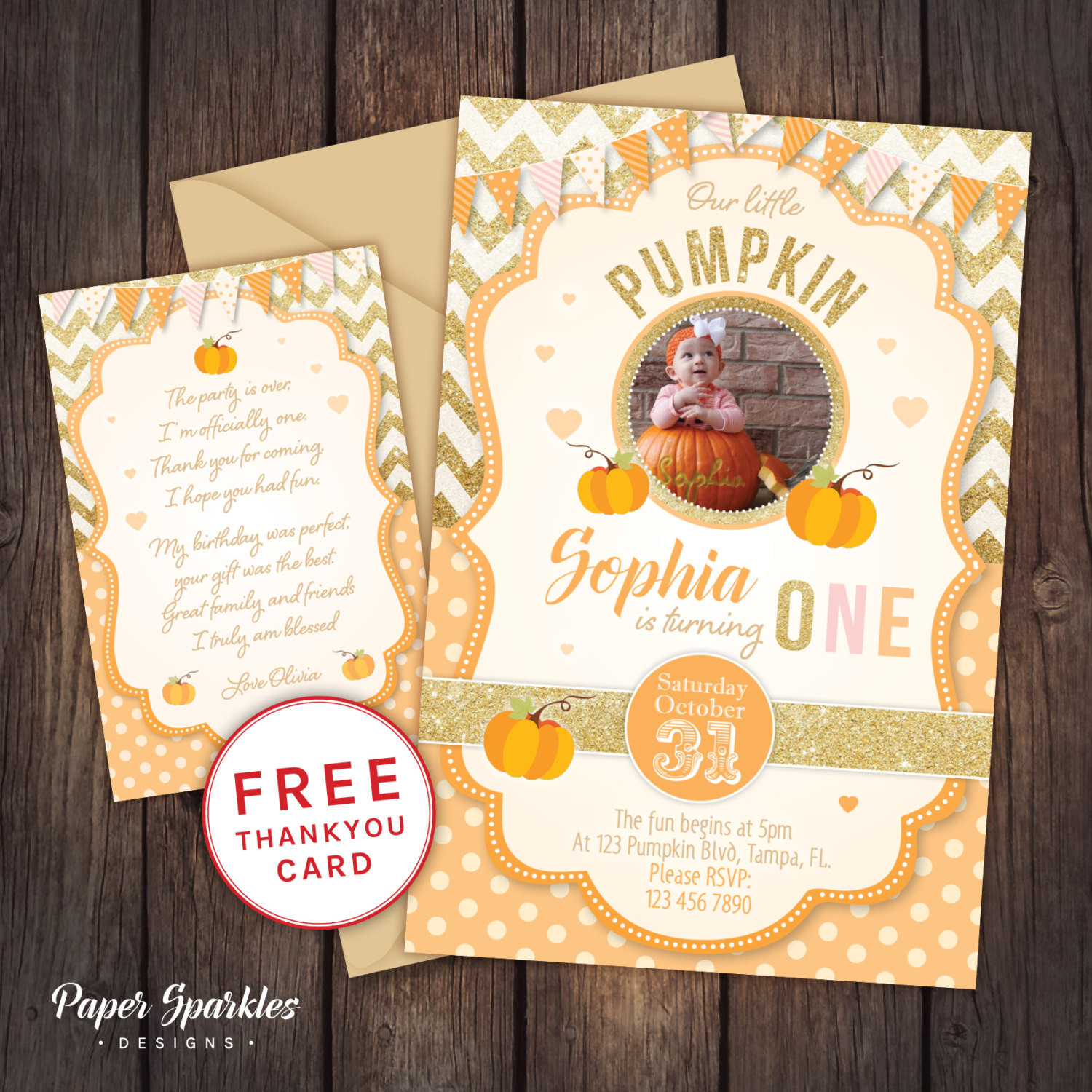 Halloween 1st Birthday Invitations
 Pumpkin first birthday first birthday invitation Halloween