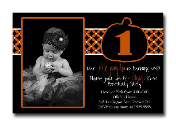 Halloween 1st Birthday Invitations
 Custom First 1st Birthday Little Pumpkin Halloween