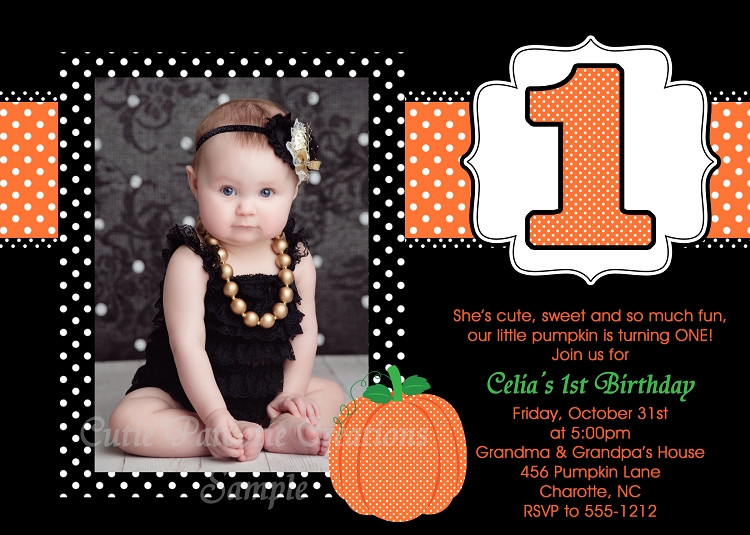 Halloween 1st Birthday Invitations
 1st Birthday Pumpkin Invitation