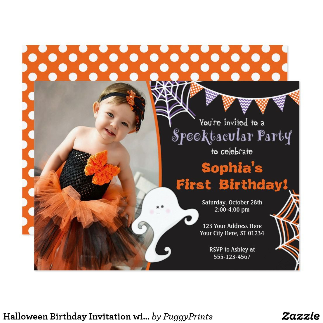 Halloween 1st Birthday Invitations
 Halloween Birthday Invitation with