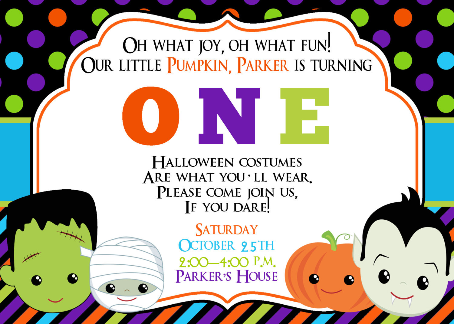 Halloween 1st Birthday Invitations
 First Birthday Halloween Party Invitation Halloween Birthday