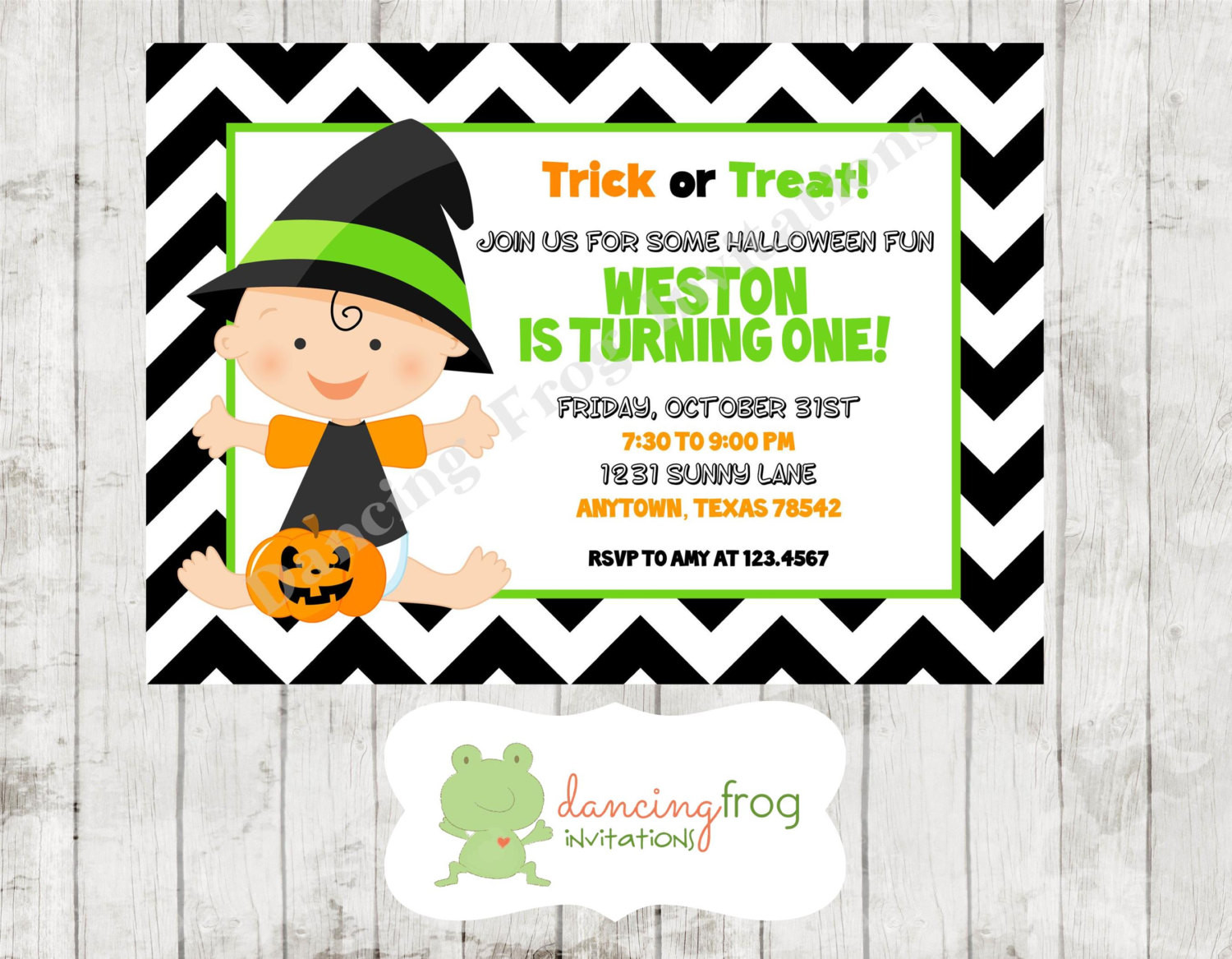 Halloween 1st Birthday Invitations
 Halloween 1st Birthday Invitation Custom by DancingFrogInvites