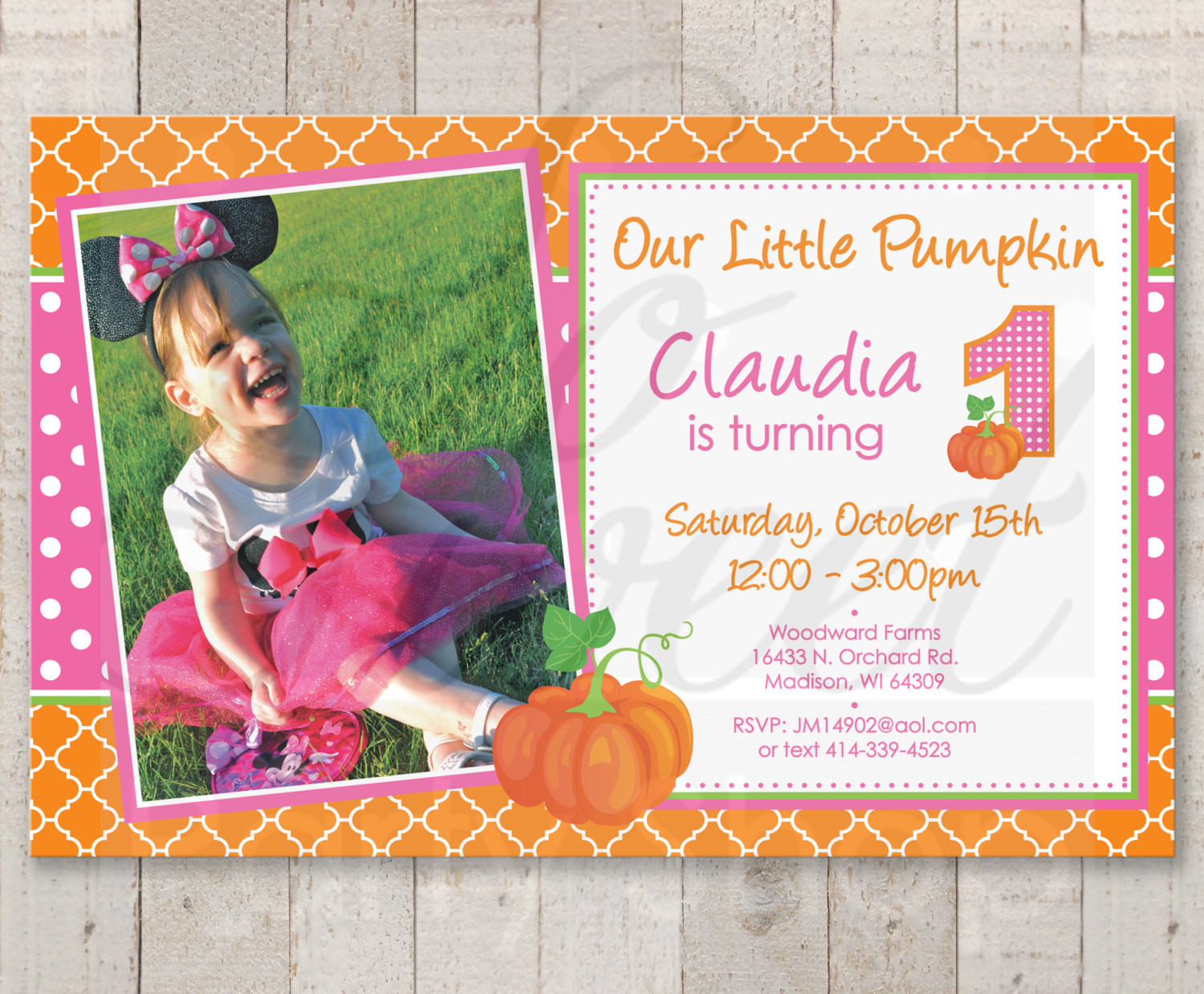 Halloween 1st Birthday Invitations
 Pumpkin 1st Birthday INVITATIONS Girls Pumpkin Birthday