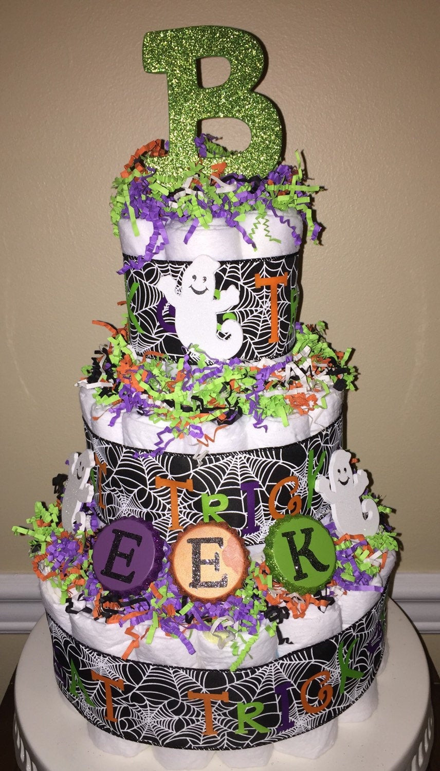 Halloween Baby Shower Cakes
 Halloween 3 tier diaper cake gender neutral baby shower orange