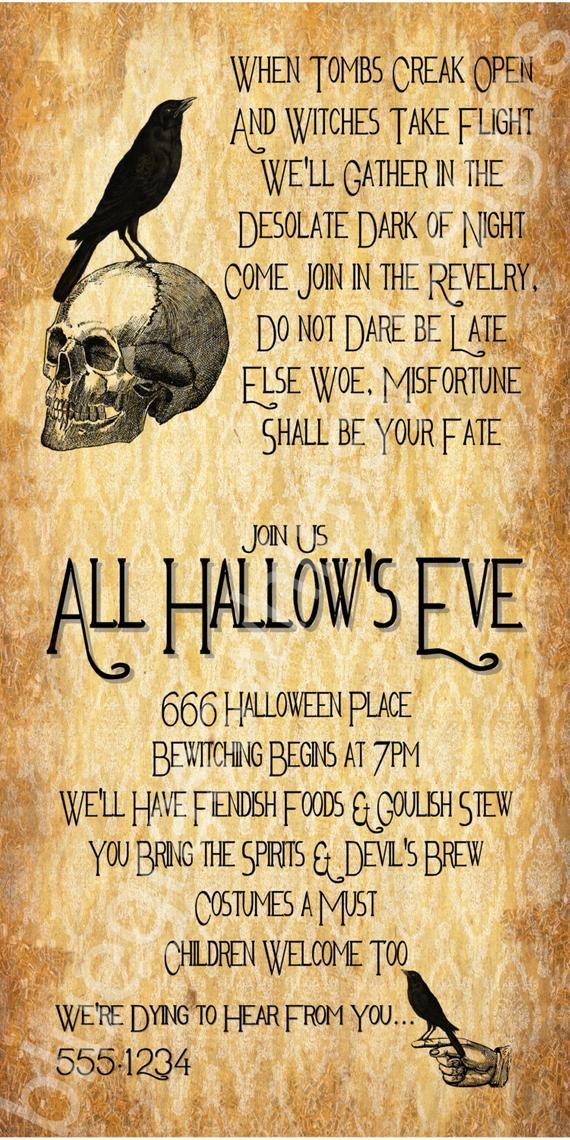 Halloween Birthday Quotes
 All Hallow s Eve Halloween Party Invitation 4x8 5x7 4x6
