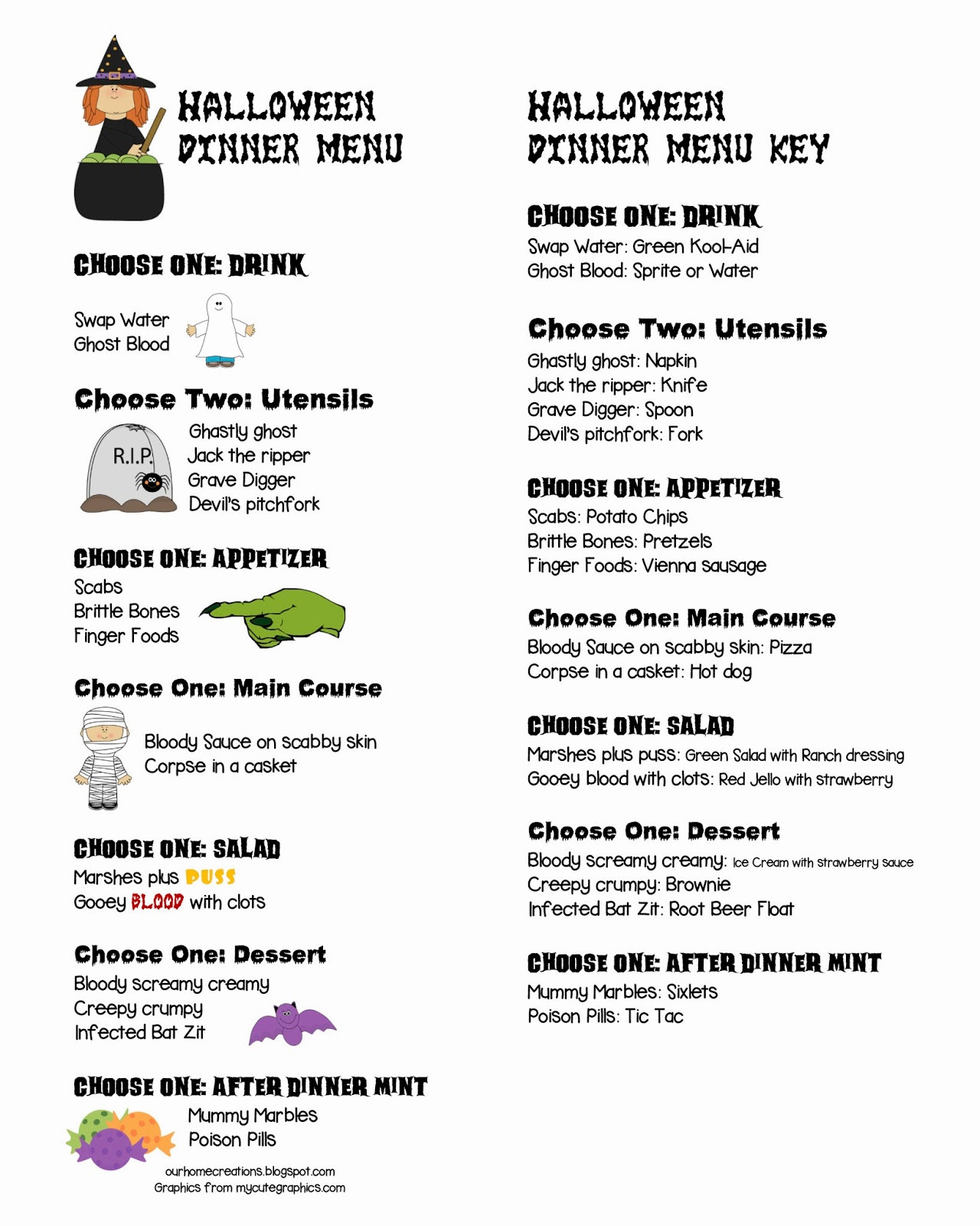 Halloween Party Names Ideas
 ourhomecreations Printable Halloween Dinner Menu