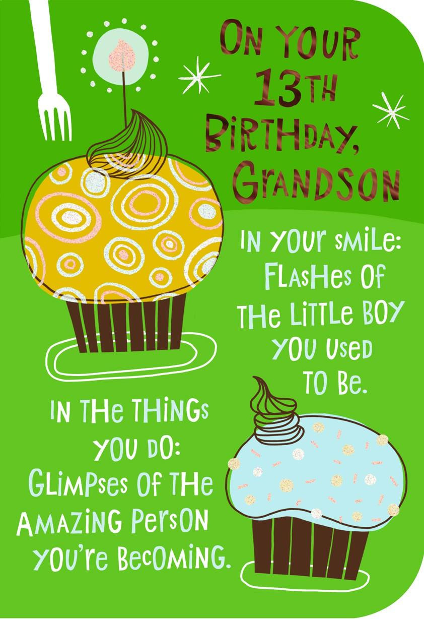 Happy 13th Birthday Quotes
 Cupcake 13th Birthday Card for Grandson Greeting Cards