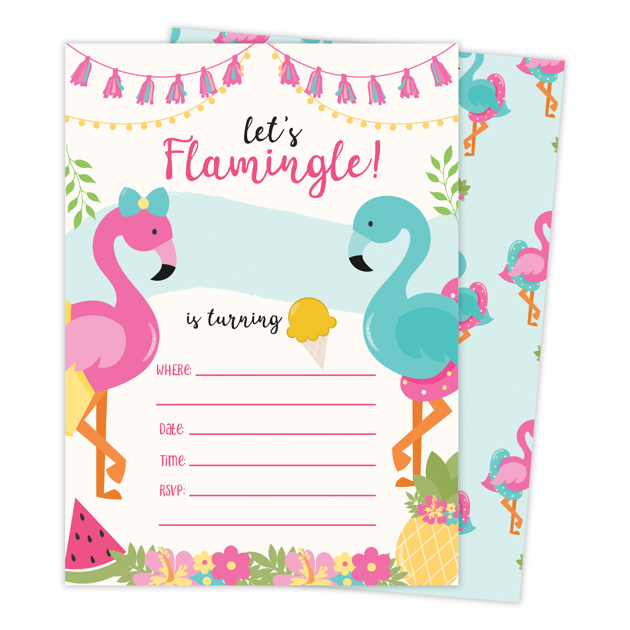 Happy Birthday Invitation
 Flamingo 2 Happy Birthday Invitations Invite Cards 25