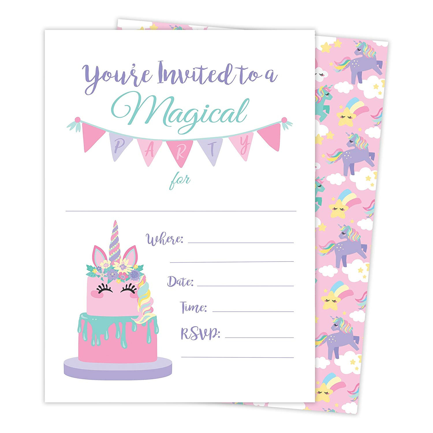 Happy Birthday Invitation
 Unicorn Cake Happy Birthday Invitations Invite Cards 25