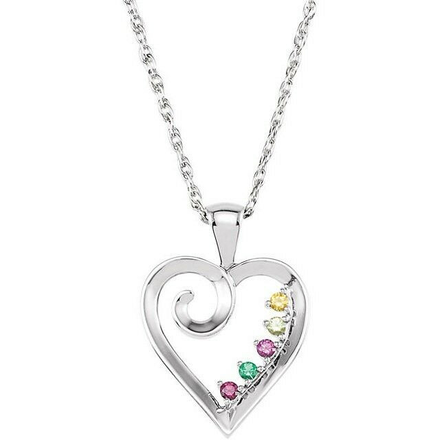 Heart Necklace With Birthstones
 Mother s Birthstone Heart Necklace in Sterling Silver 10k