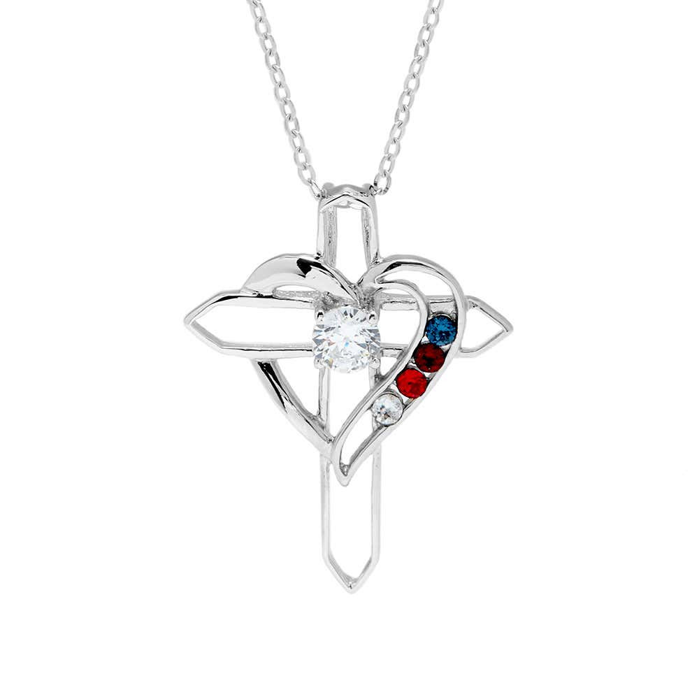 Heart Necklace With Birthstones
 Custom 4 Birthstone Cross Heart Necklace