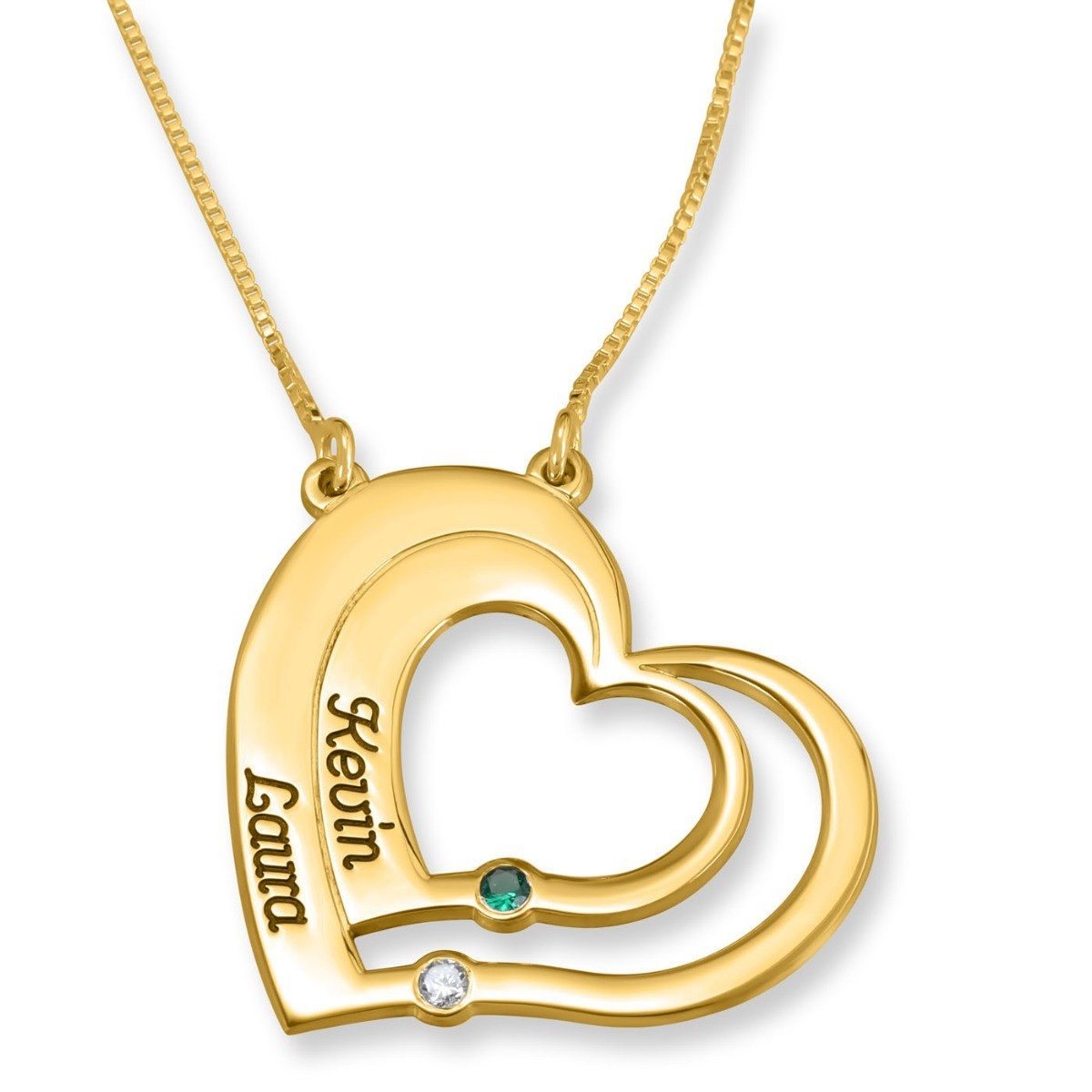 Heart Necklace With Birthstones
 Gold Plated Up to Two Kids Names Mom Double Heart