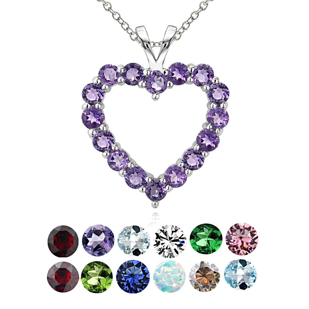 Heart Necklace With Birthstones
 Sterling Silver Birthstone Open Heart Necklace