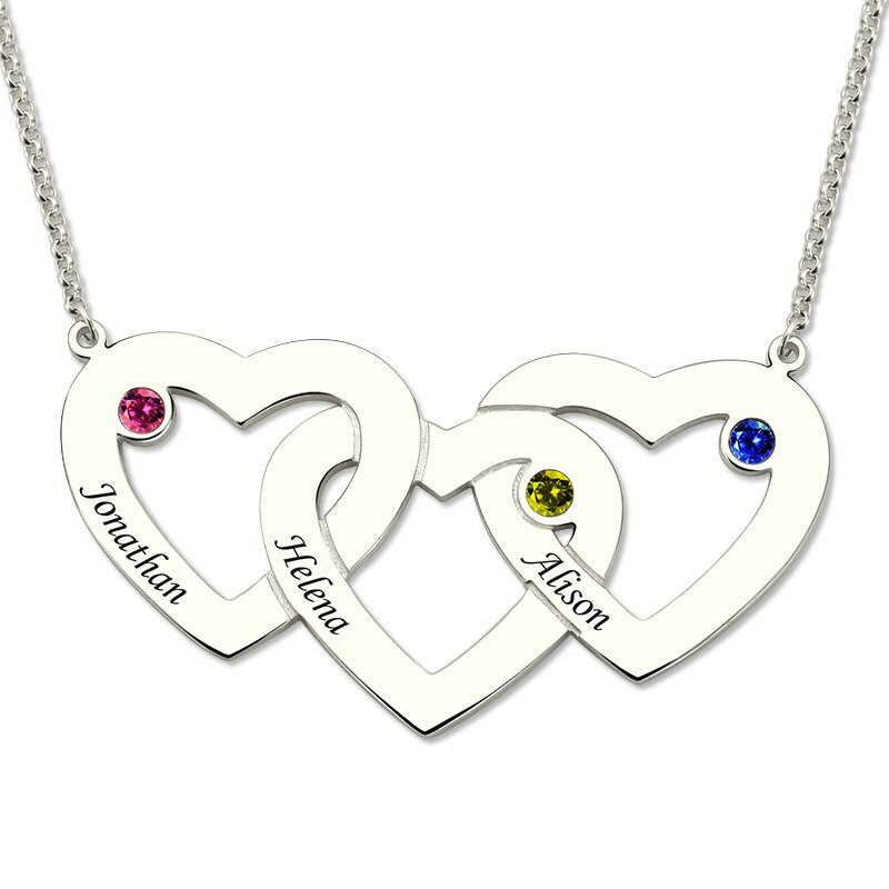 Heart Necklace With Birthstones
 Three Hearts Birthstones Necklace In Silver Heart Pendant