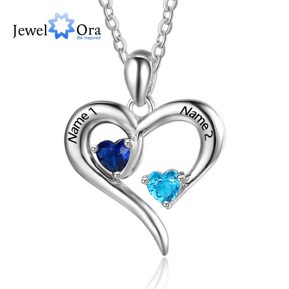 Heart Necklace With Birthstones
 Personalized 925 Sterling Silver 2 Birthstone Necklace