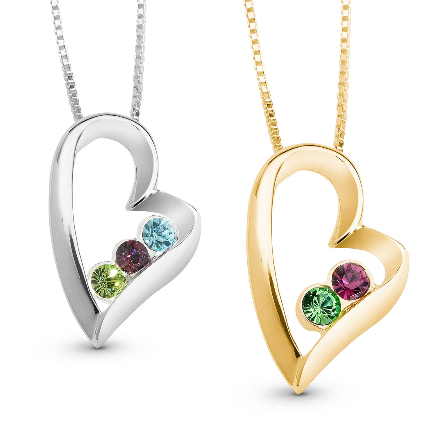 Heart Necklace With Birthstones
 Sterling Silver Heart Birthstone Necklaces