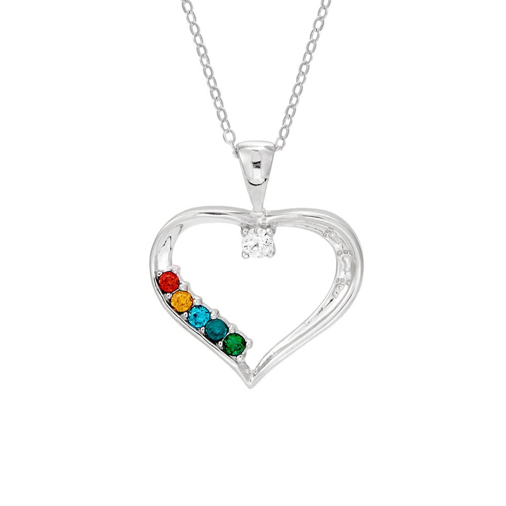 Heart Necklace With Birthstones
 5 Stone Swarovski Crystal Custom Birthstone Mothers Heart