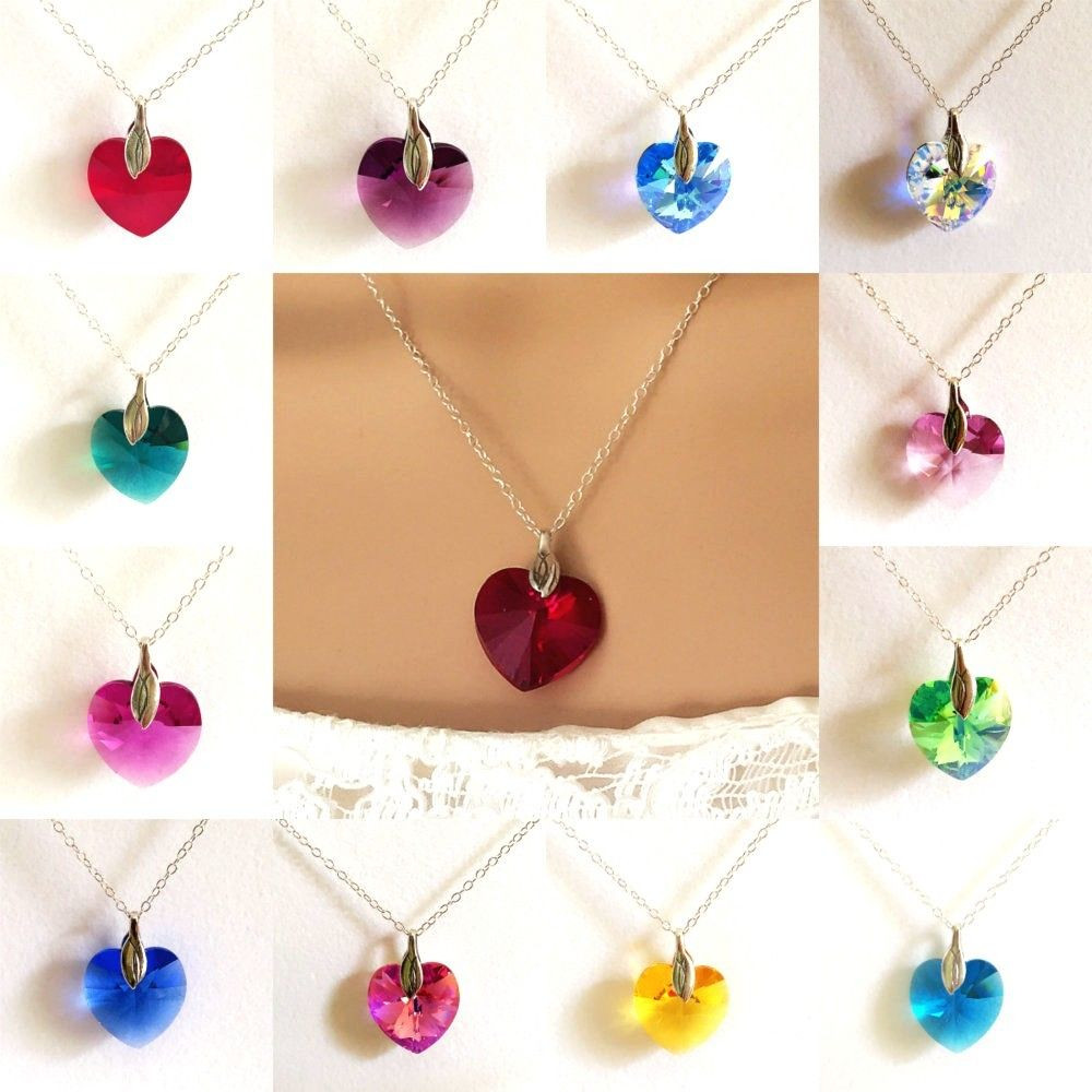 Heart Necklace With Birthstones
 Sterling Silver Birthstone Necklace & Pendent 18mm