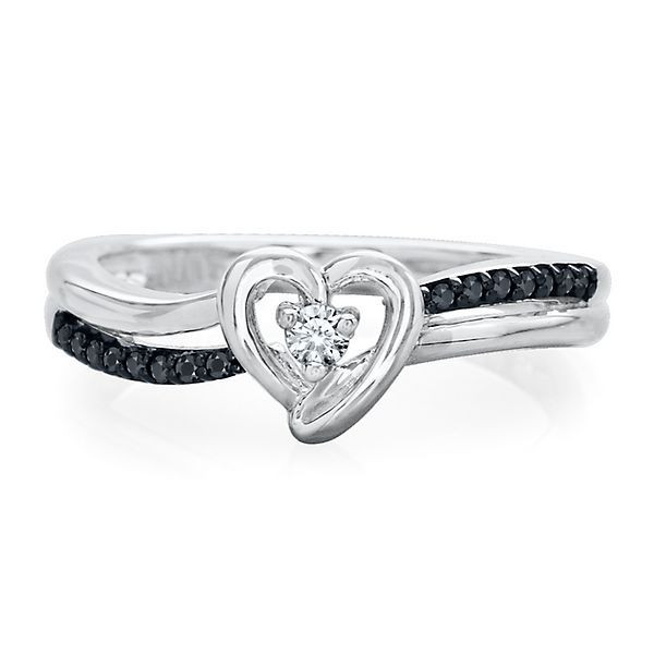 Helzberg Diamonds Promise Rings
 1 10 ct tw Black & White Diamond Heart Promise Ring in