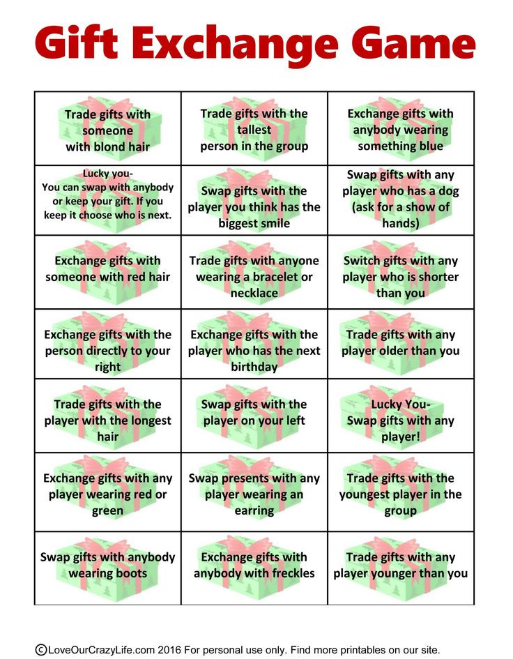 Holiday Gift Exchange Game Ideas
 Free Gift Exchange Game Printable