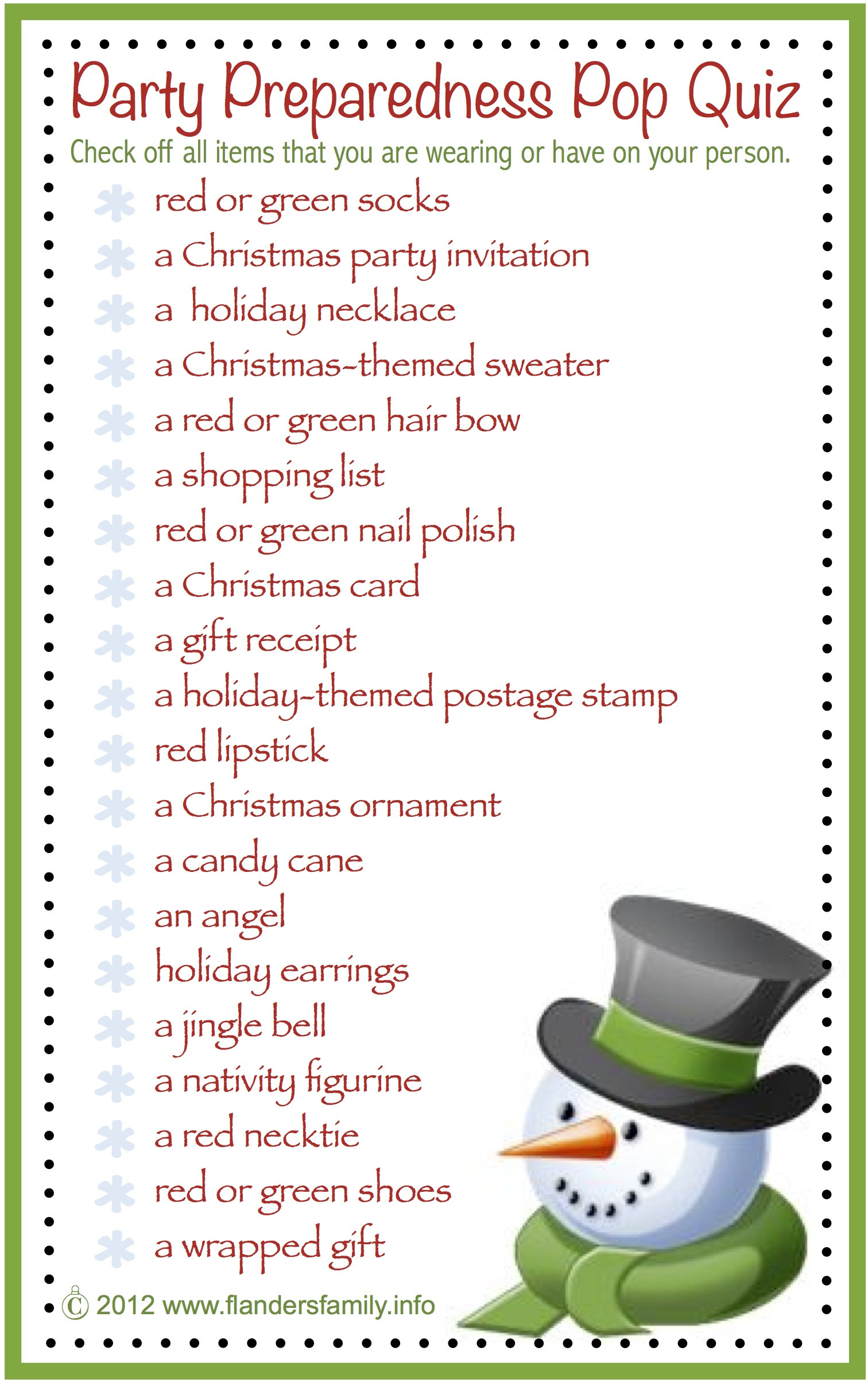 Holiday Party Game Ideas For Work
 Party Preparedness Pop Quiz Free Printable Flanders