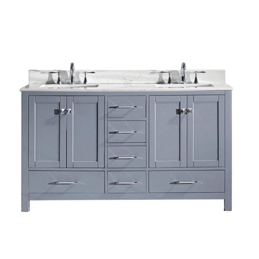 Home Depot Bathroom Vanity Top
 Virtu USA Caroline Avenue 60 in W Bath Vanity in Gray