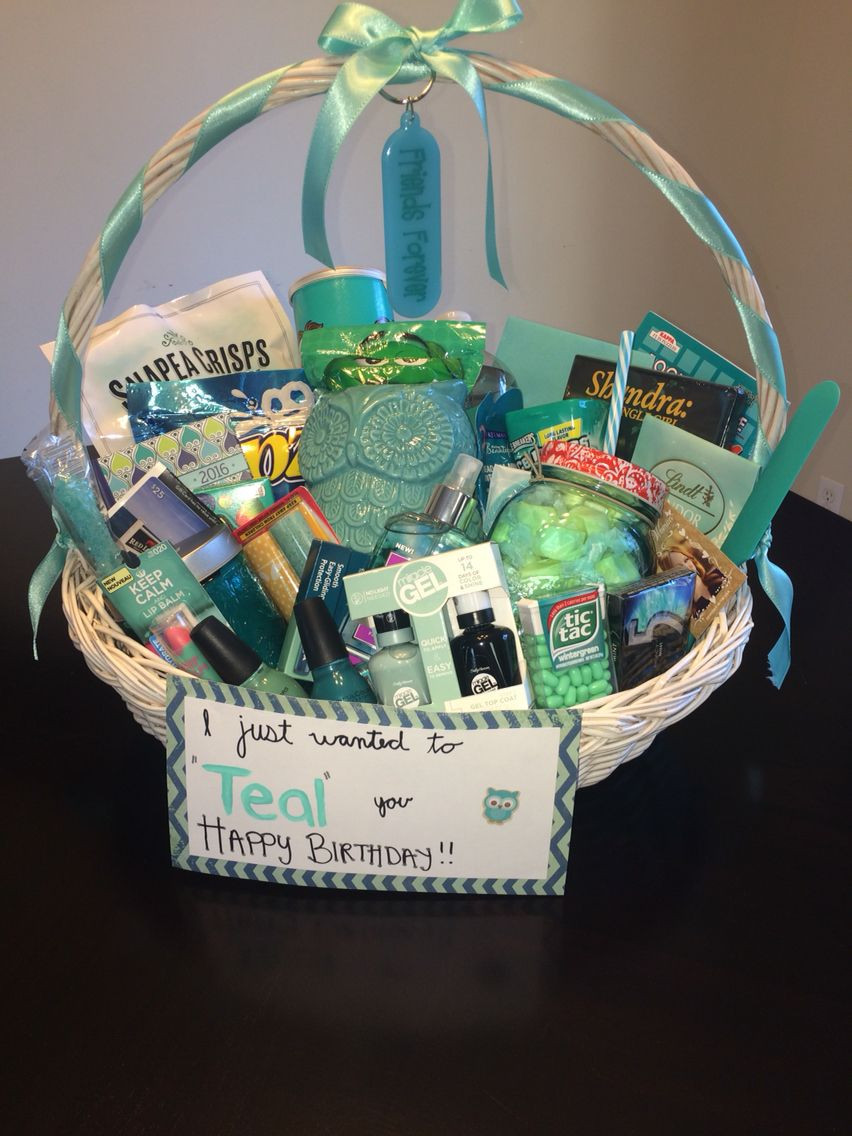 Homemade Birthday Gift Basket Ideas
 Just wanted to "TEAL" you happy birthday Gift basket