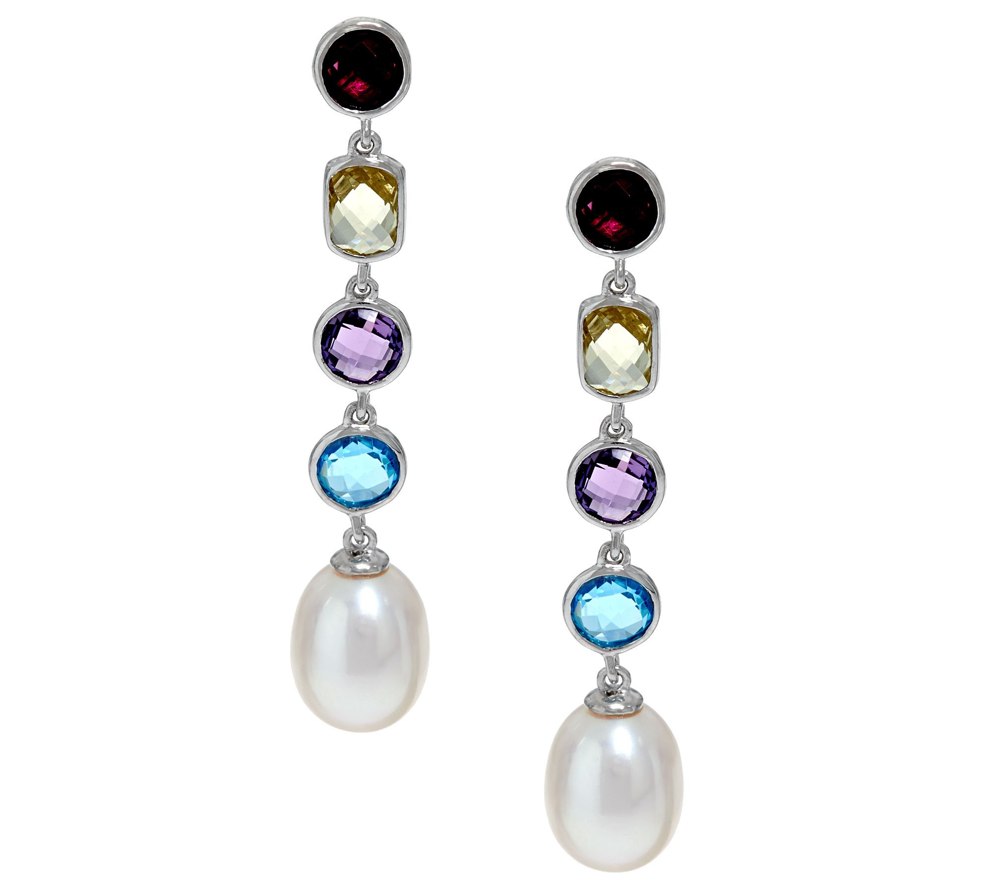 Honora Pearl Earrings
 Honora Cultured Pearl 9 0mm & Multi gemstone Sterling Drop