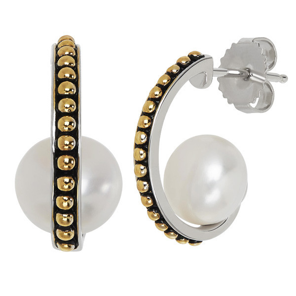 Honora Pearl Earrings
 Honora Aurora Silver & Gold Plate Button Pearl Earrings