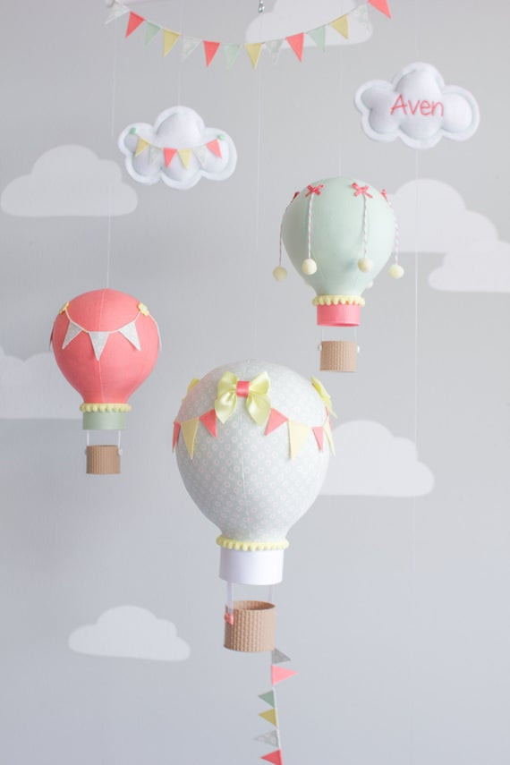 Hot Air Balloon Baby Decor
 Hot air balloon baby mobile travel theme nursery decor mint