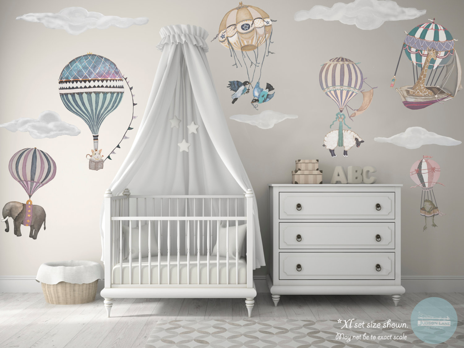 Hot Air Balloon Baby Decor
 XL Girl Set 6 Hot Air Balloon Animals & 5 Clouds nursery