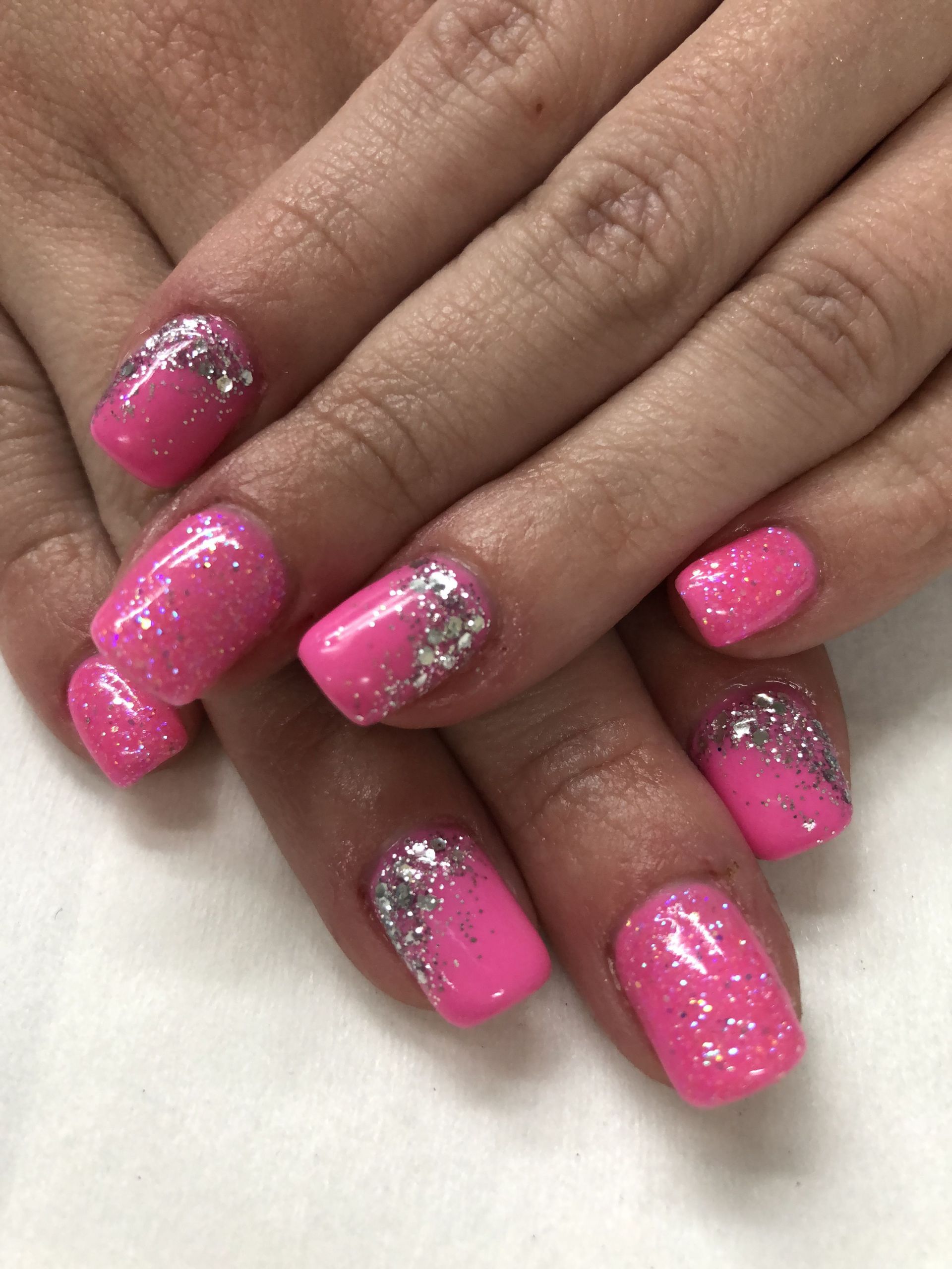 Hot Pink Nail Designs
 Hot Pink Bling Glitter Gel Nails