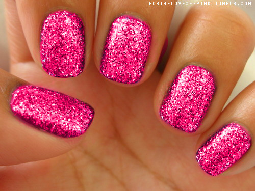 Hot Pink Nails With Glitter
 y Pink Glitter Nails s and for