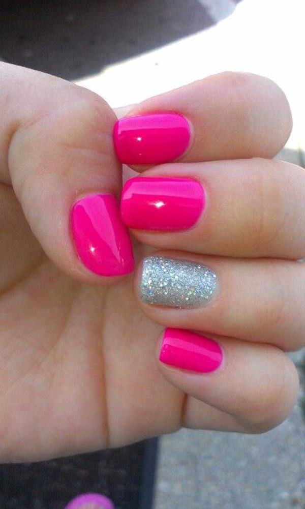 Hot Pink Nails With Glitter
 67 Innocently y Pink Nail Designs s