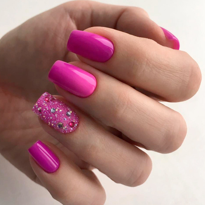 Hot Pink Nails With Glitter
 Fantastic Hot Pink Nails to Try