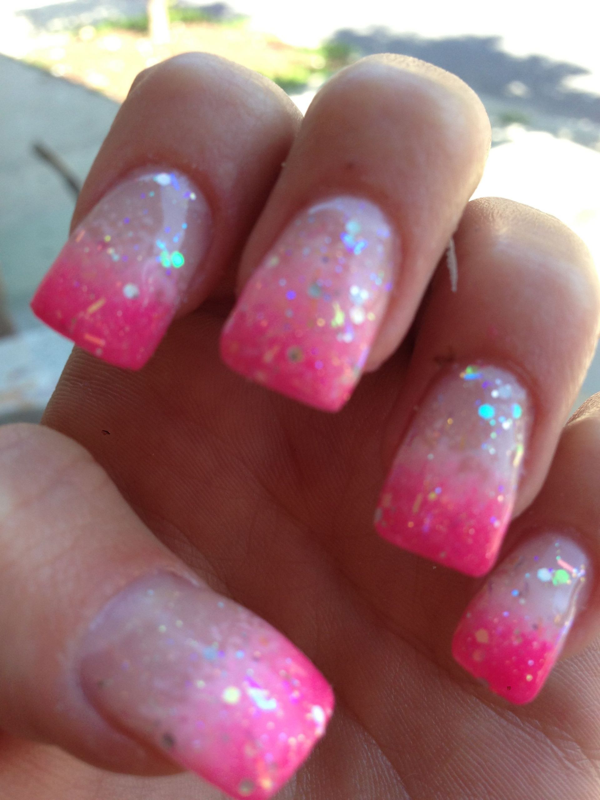 Hot Pink Nails With Glitter
 Glitter Hot Pink Ombre Nails NailsTip