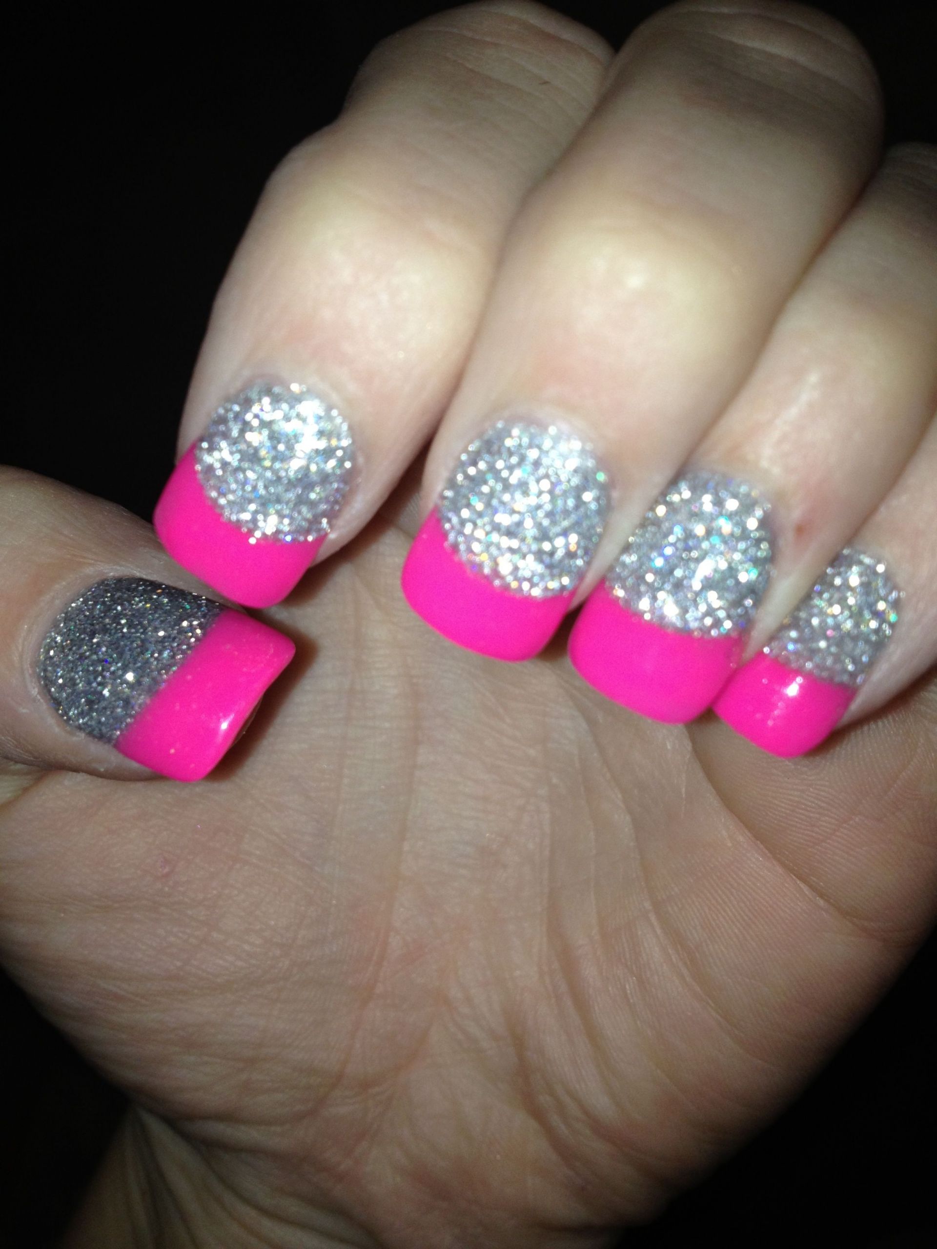 Hot Pink Nails With Glitter
 Hot Pink & Glitter Solar Nails