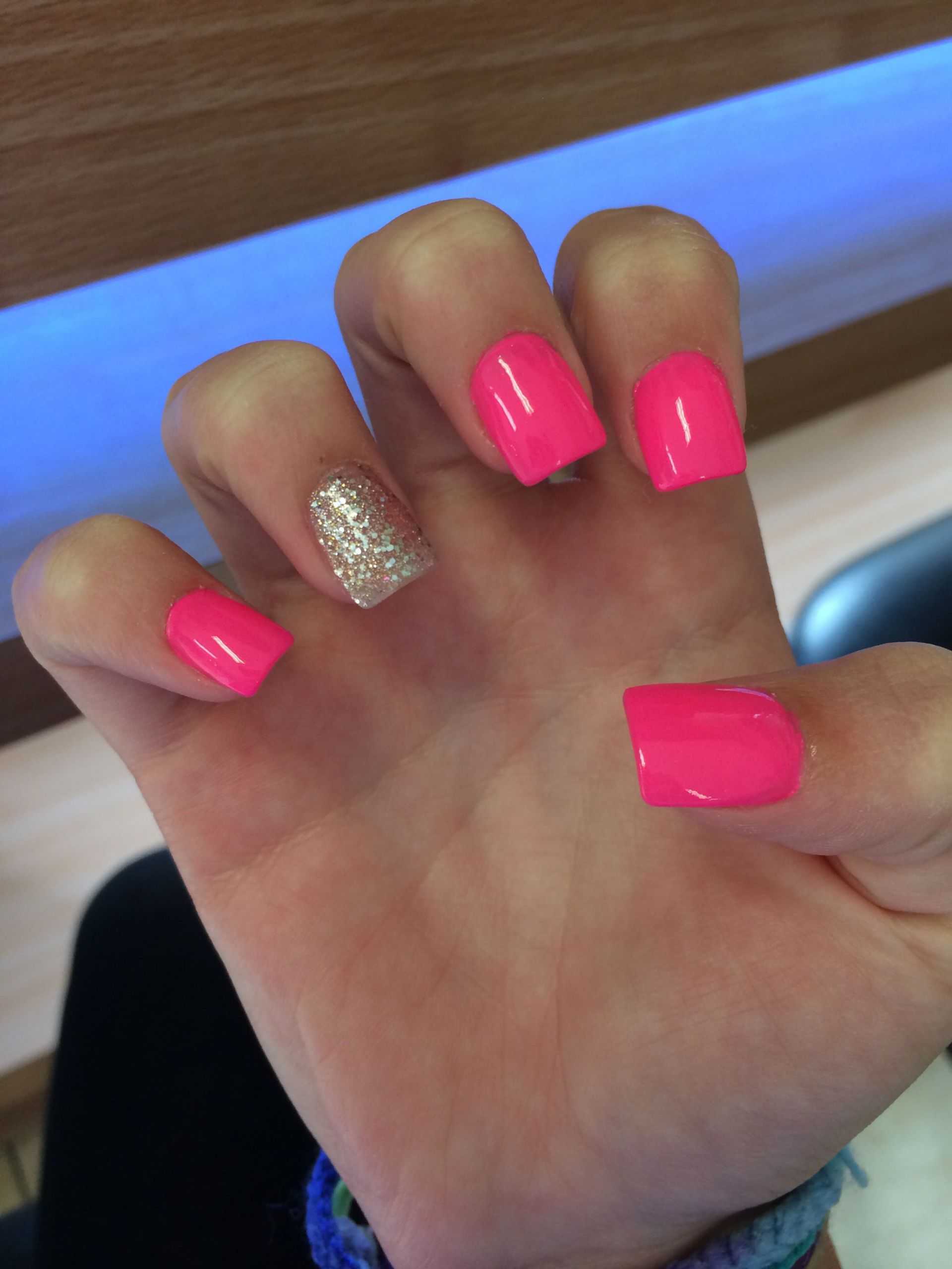 Hot Pink Nails With Glitter
 Hot pink glitter nails pink acrylic